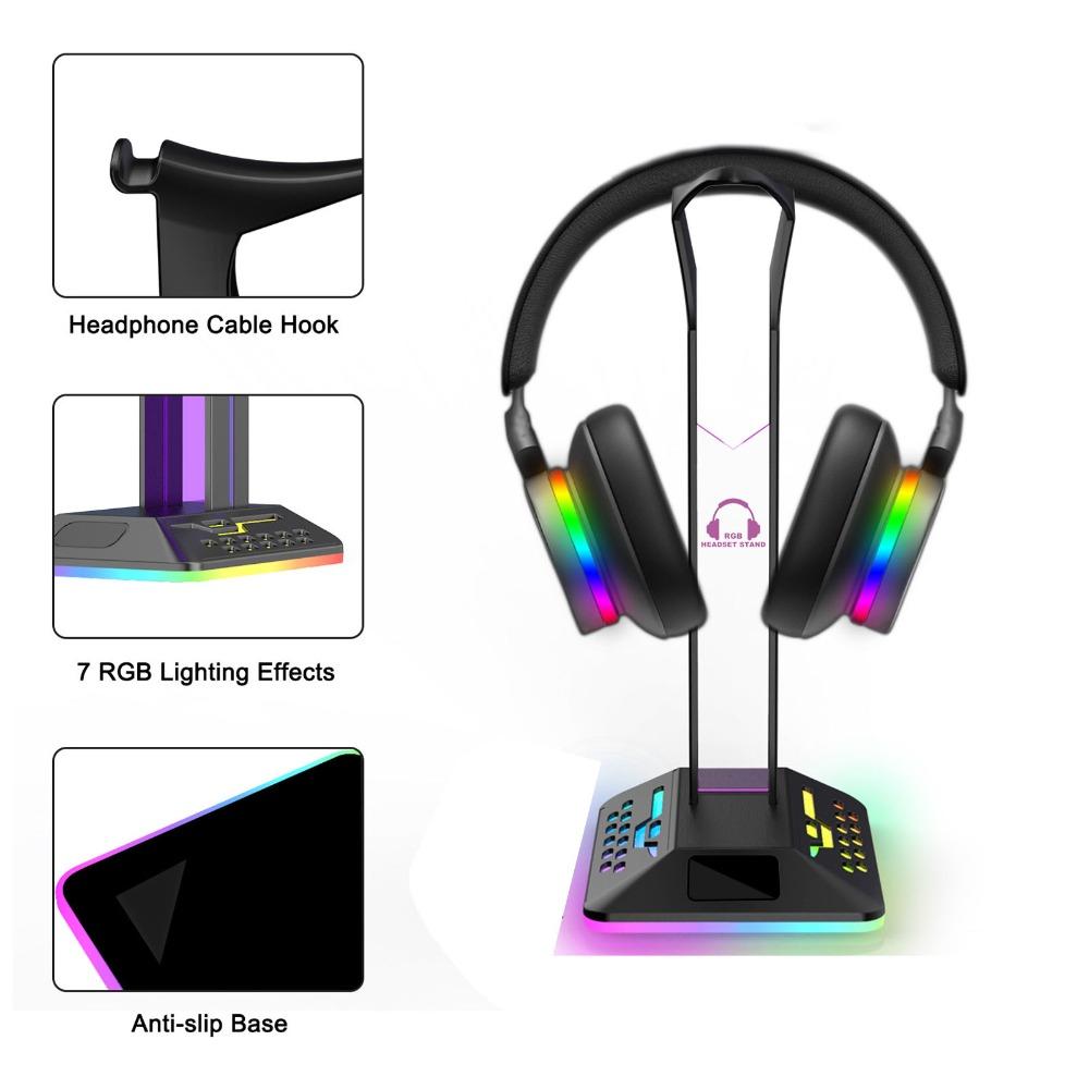 Multi Light Mode Adjustable Universal Desktop RGB Headphone Stand for Desk Game Accessories