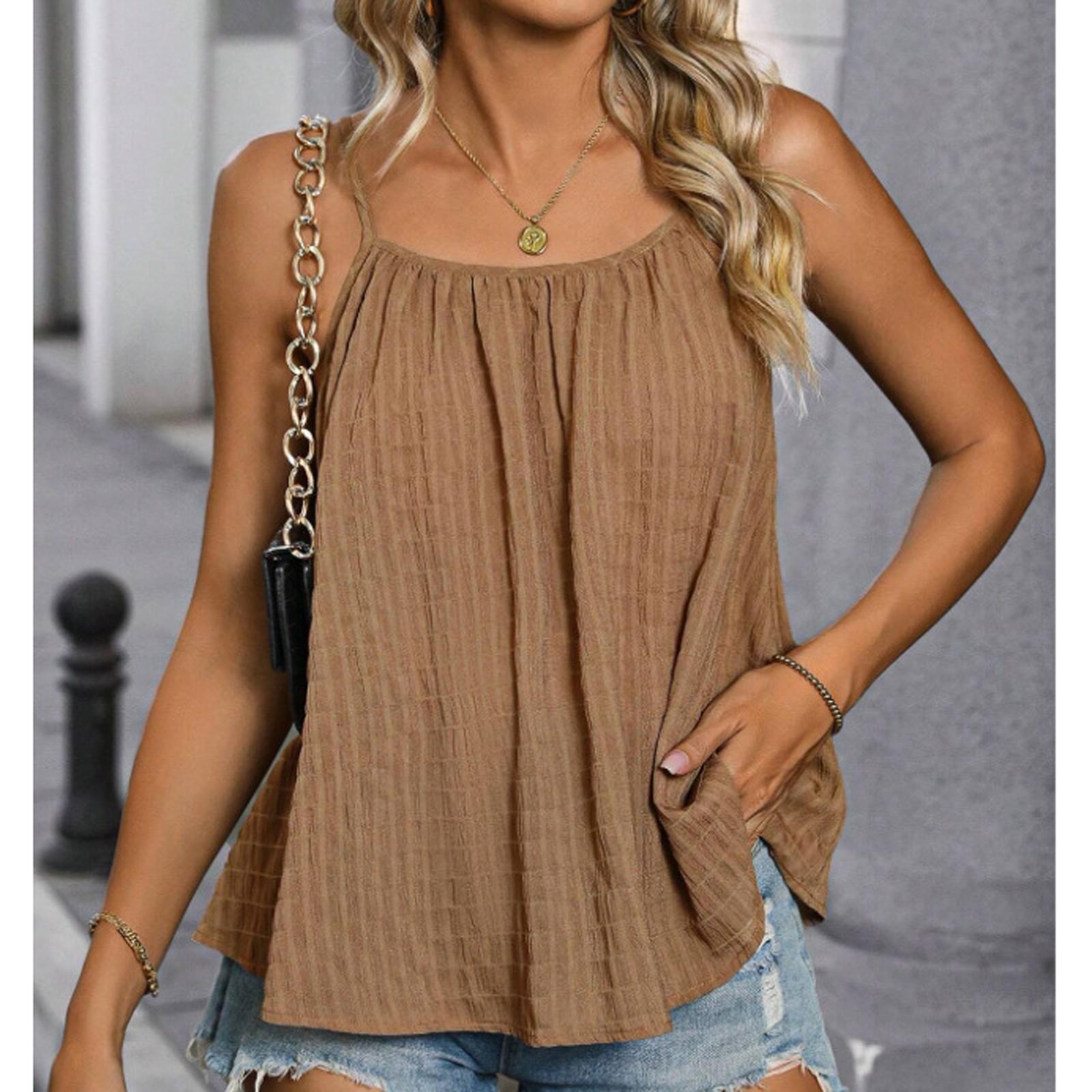 

Women s Casual Color Loose Pleated Sleeveless Camisole Top Sleeveless Camisole Top M