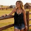 Women's Casual Fringe Sleeveless Tank Top Lightweight V Neck Summer Boho Style Layered Tassel Blouse for Outdoor Activities