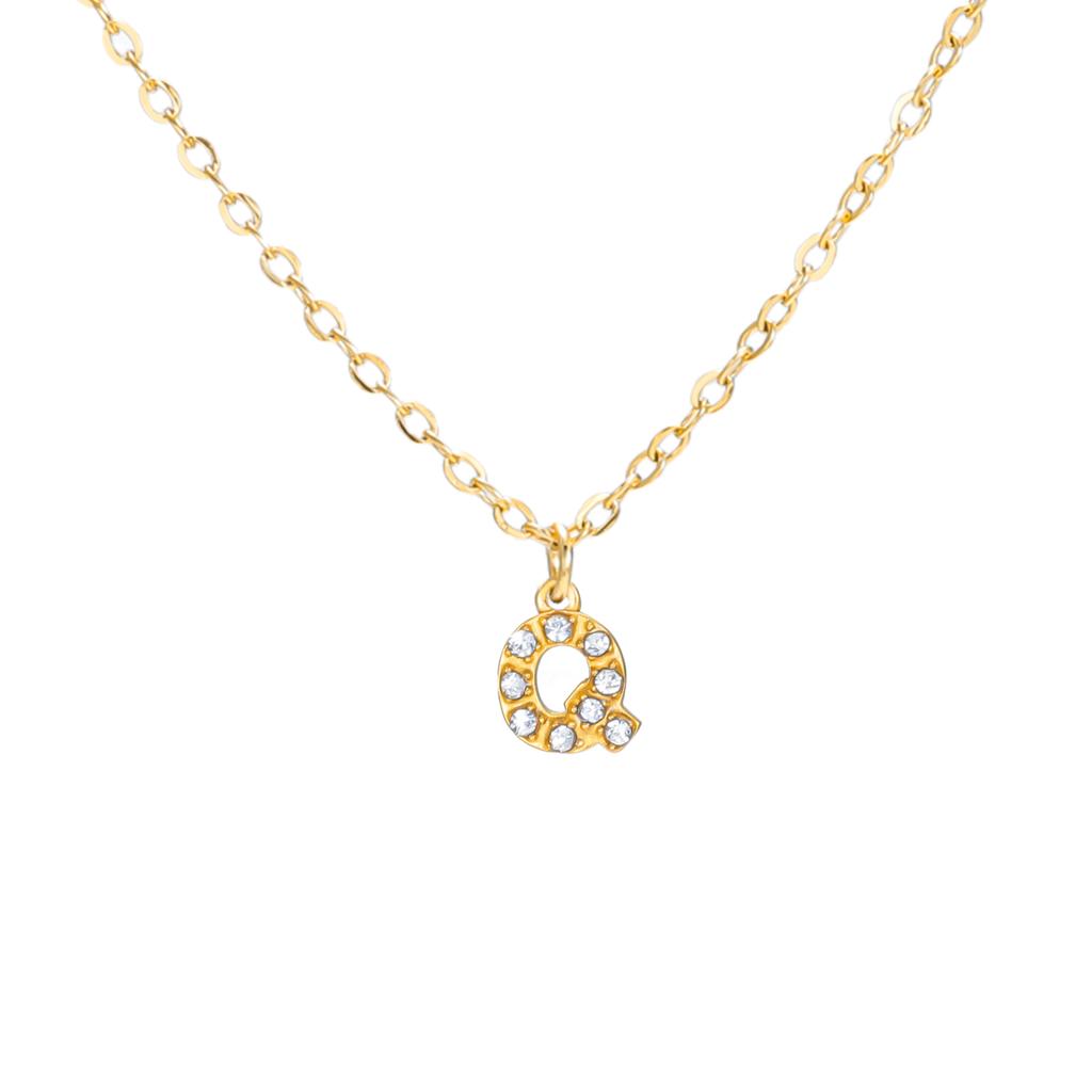 A-Z Initial Letter Pendant Necklace Gold Color Stainless Steel Clear Zircon Women Trendy Choker Minimalist Alphabet Jewelry Gift
