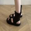 New Open Toe Boots One-word Elastic Roman Sandals Round Head Thick Bottom Waterproof Platform Non-slip Versatile Women's Shoes
