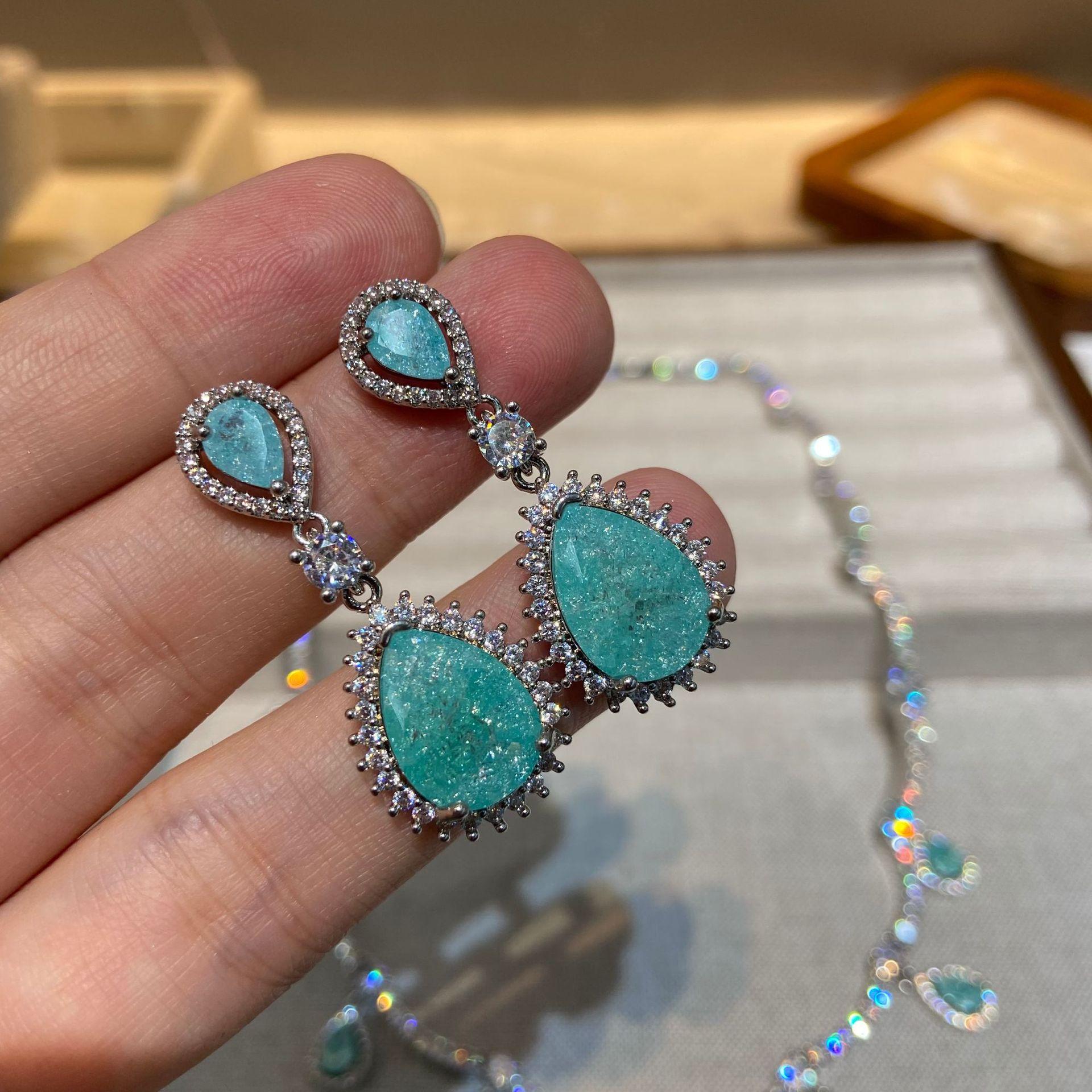 Binghua Zirconium Heavy Industry High-End Jewelry Necklace, Luxury Light Luxury High-End Necklace Earrings