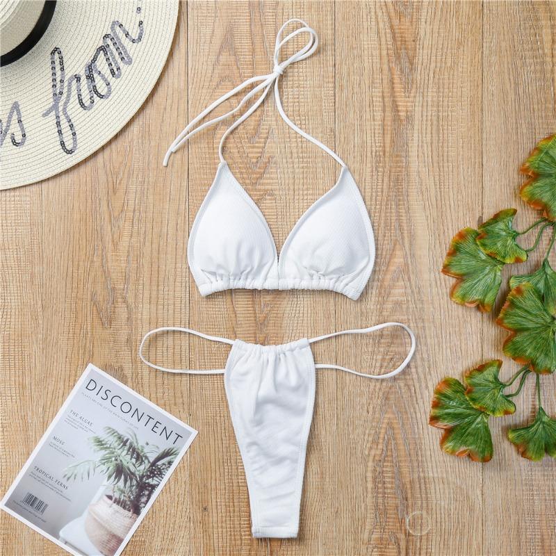 Damen S Einfarbiges Dreieckskörbchen Bikini-Badeanzug-Set