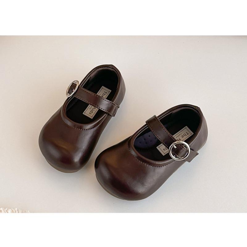 Solid Color Retro Simple Versatile Korean Style Girls Little Leather Princess Shoes Soft Sole Lightweight Comfortable