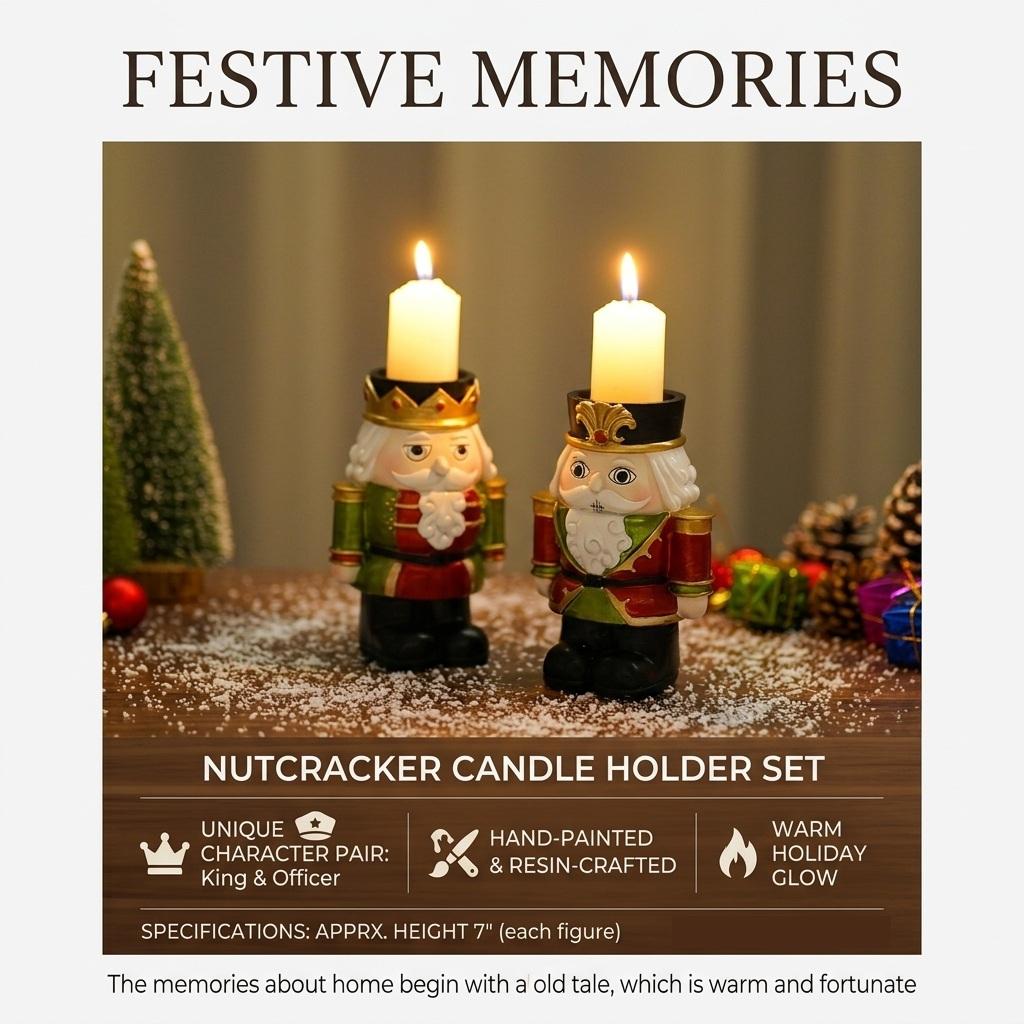 Nutcracker Candle Holder Set of 2 Resin Hand‑Painted Christmas Nutcracker Figurine Candle Holders for Xmas Table Mantel Decor red/green