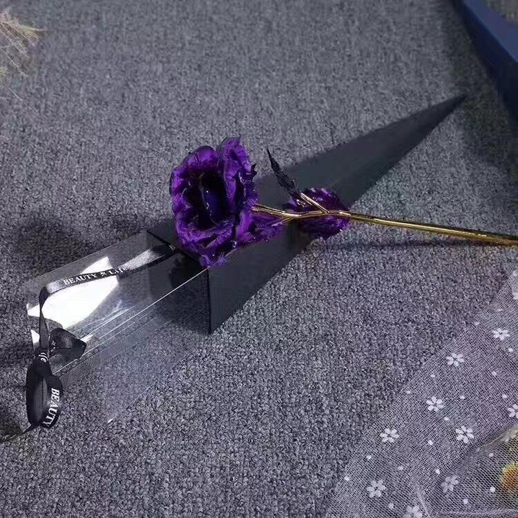 1Pcs Pop Valentine's Day Gifts Gold Foil Rose Flower Handcrafted Handmade Dipped Long Stem Artificial Flower Drop Shipping