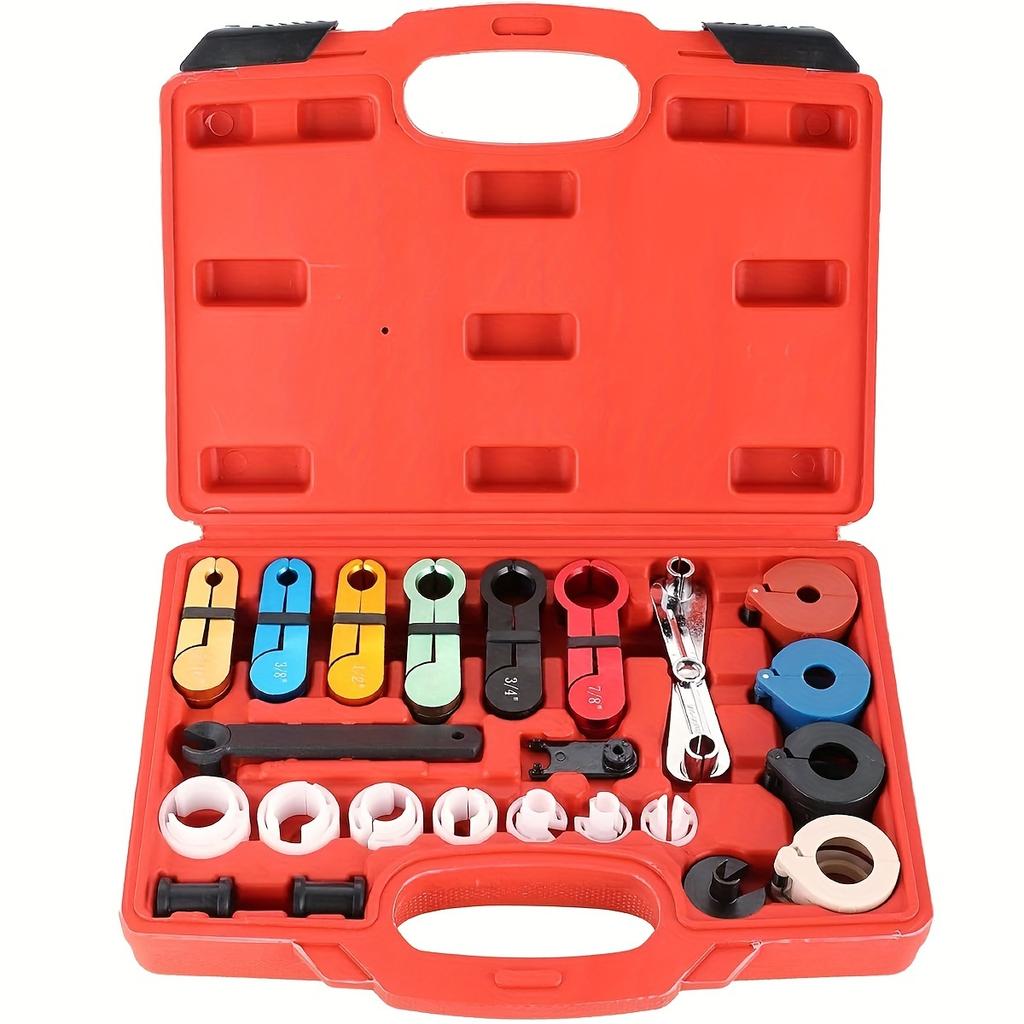 25pcs Quick Disconnect Tool Set - Color-Coded, Durable Automotive Line Disconnect Kit for A/C, Fuel & Transmission Systems with Storage Case