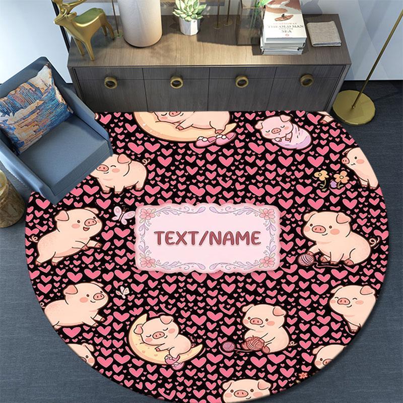 Custom Name,Kawaii Animal Pattern Art pattern round rug,Carpet Rug for Living Room Bedroom Playroom ,Non-slip Floor Mat,Holiday Gifts and Birthday Gif