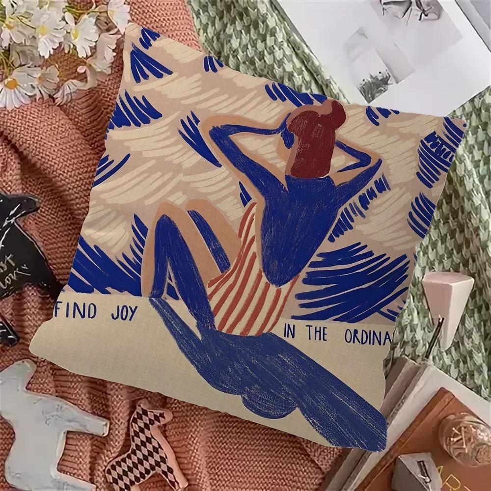 Home Decor Surfing Girl Motifs: Waves & Positive Sayings Pattern Cushion Cover Suitable for Sofa Bedroom Car Pillow Cover