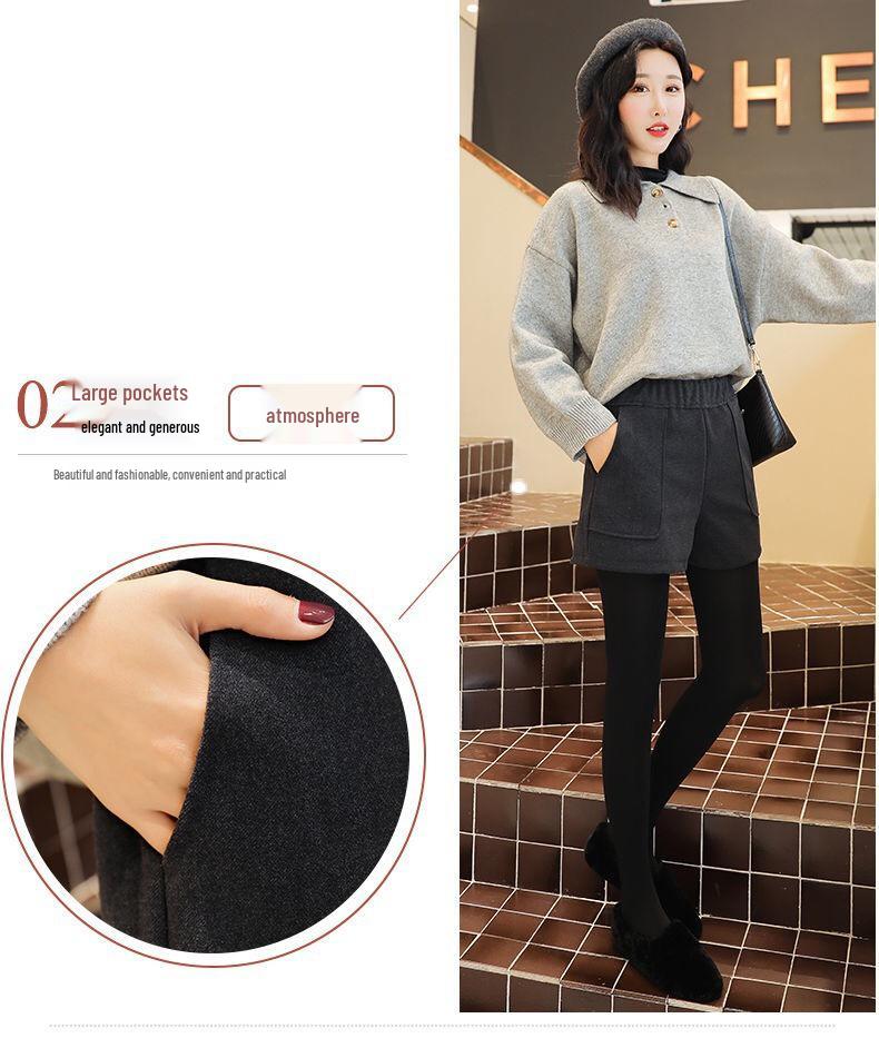 Women's High-Waist Wide-Leg Woolen Shorts - Versatile Winter Layering Pants for Plus Size