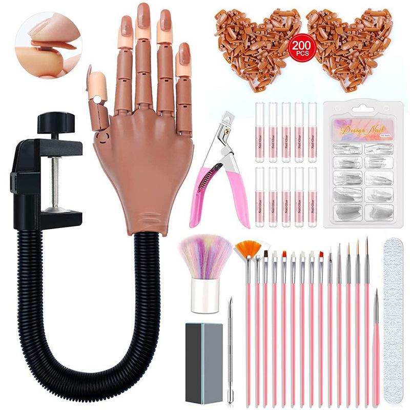 Kit Completo di Strumenti Professionali per Nail Art per Uso in Salone, Dita da Pratica Modello Mano Guanti di Allenamento, Include Pennelli per Unghie, Smalto, Lampada UV