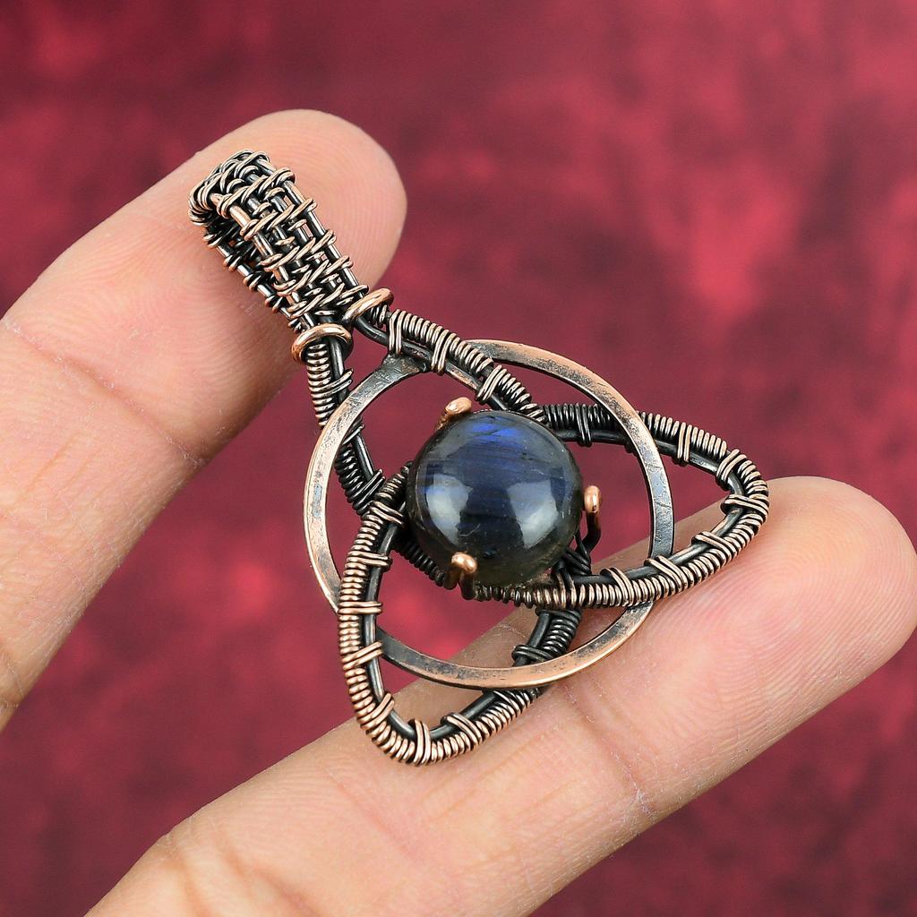 Labradorite Pendant Copper Wire Wrapped Pendant Handmade Birthstone Jewelry Original Gemstone Pendant Dainty Copper Jewelry Engagement Gifts