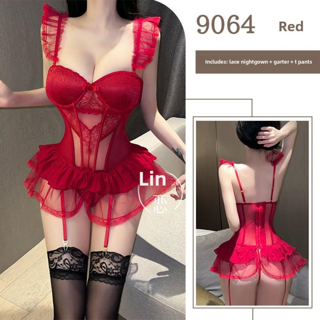 Sexy Lingerie Uniform Hollow Mesh Passion Suit Free of Temptation Small Chest Show Big Nightdress