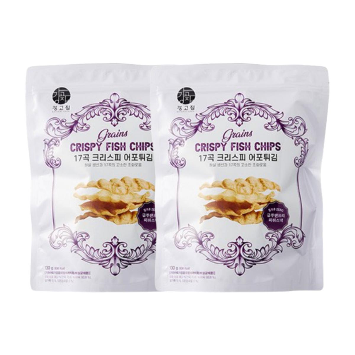 Kanggojip Lokalny Chrupki Snack Rybny 17 Ziaren Chrupiące Prażone Chipsy z Owoców Morza 260g (130g x 2)