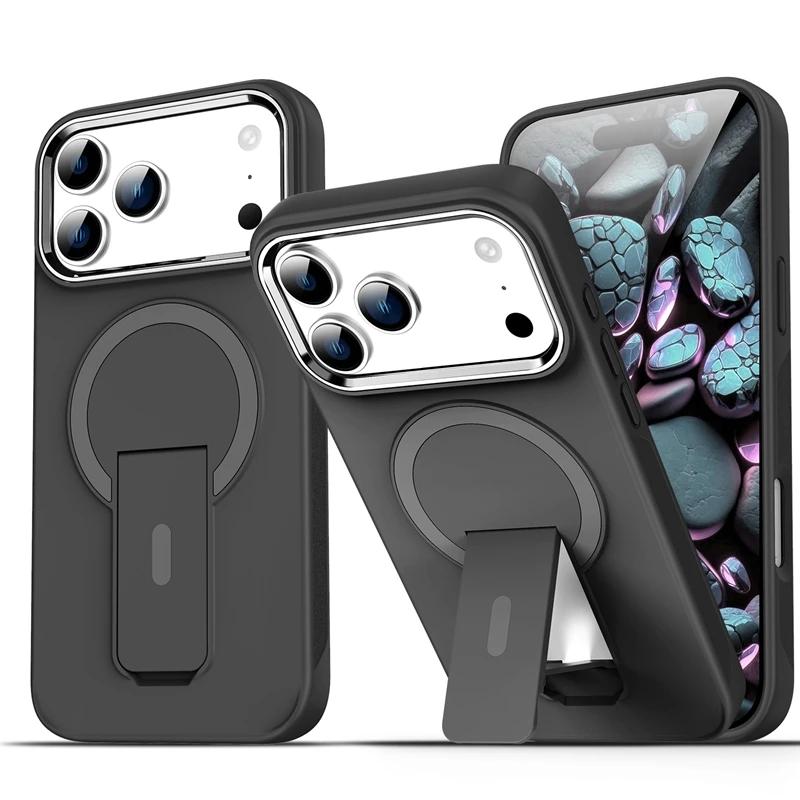 Luxury Magsafe Folding Stand Magnetic Phone Case For iPhone 17 16 15 11 12 13 14 Pro Max 16 Plus 17 Air Matte Bumper Back Cover