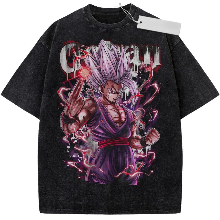 Unisex Black Washed Vintage T Shirt Demon Slayer Tokito Muichiro High Quality Fabric for Fitness Casual Shopping