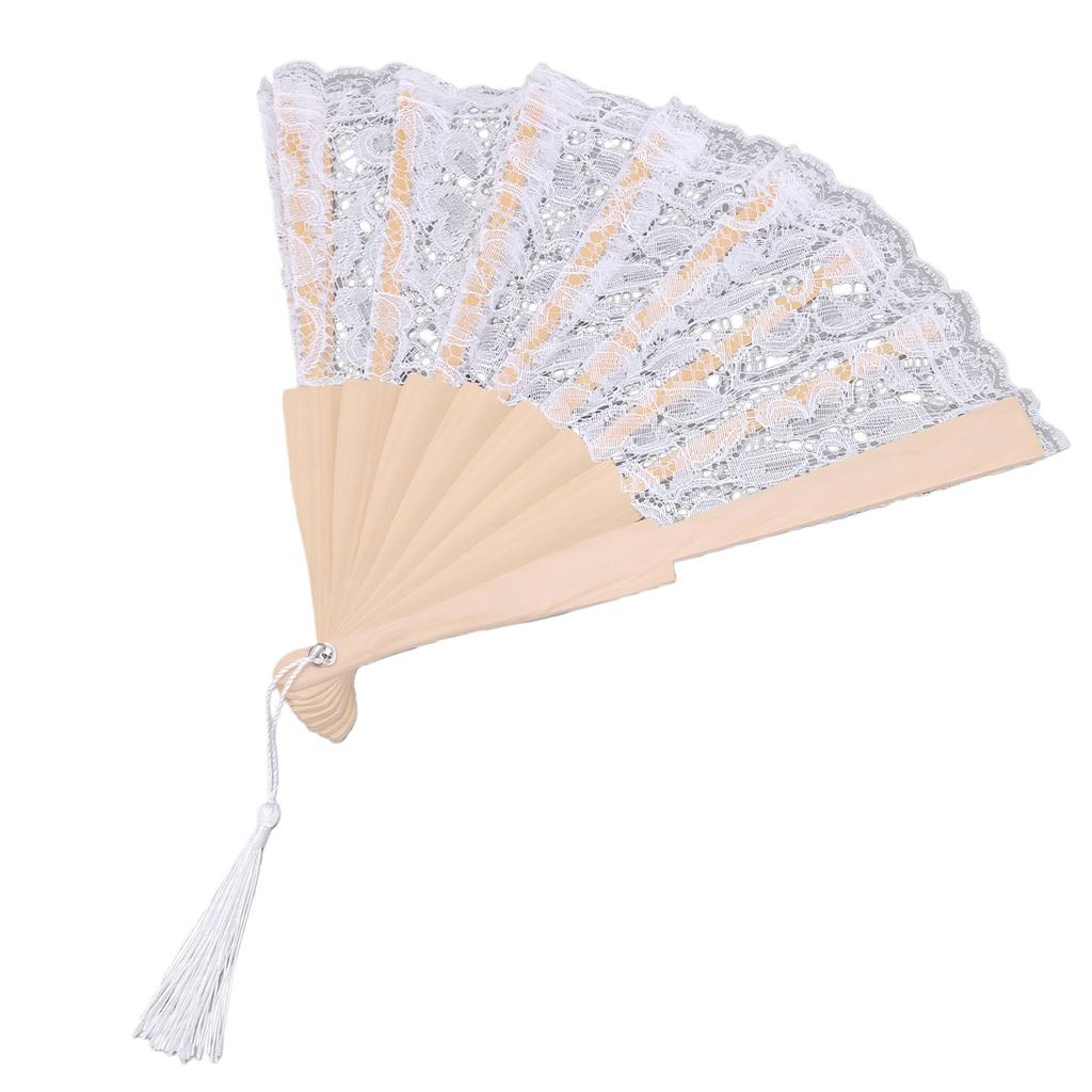 Lace Handheld Chinese Folding Fan Elegant Lace Hand Fan with Tassel for Women Wedding Decoration Dancing Party