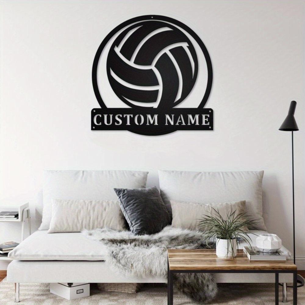 Metal Sign Volleyball Silhouette Customizable Name Plate Wall Art Adhesive Sticker Home Decor Durable Indoor Outdoor