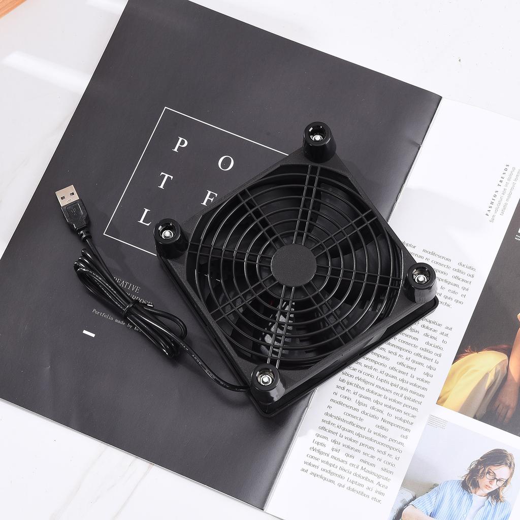 USB Router Cooling Fan Fit for AC88U R7000 Set Top Box Cooling Fan with Double Side Plastic Net Foot Pads 12cm