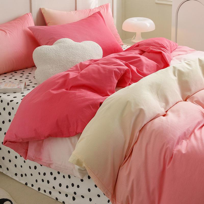 Gradation Pink Color Bedding Set Flat Bed Sheet Duvet Cover Single Double Full Queen King Bedclothes Ins Pure Bedroom Linen