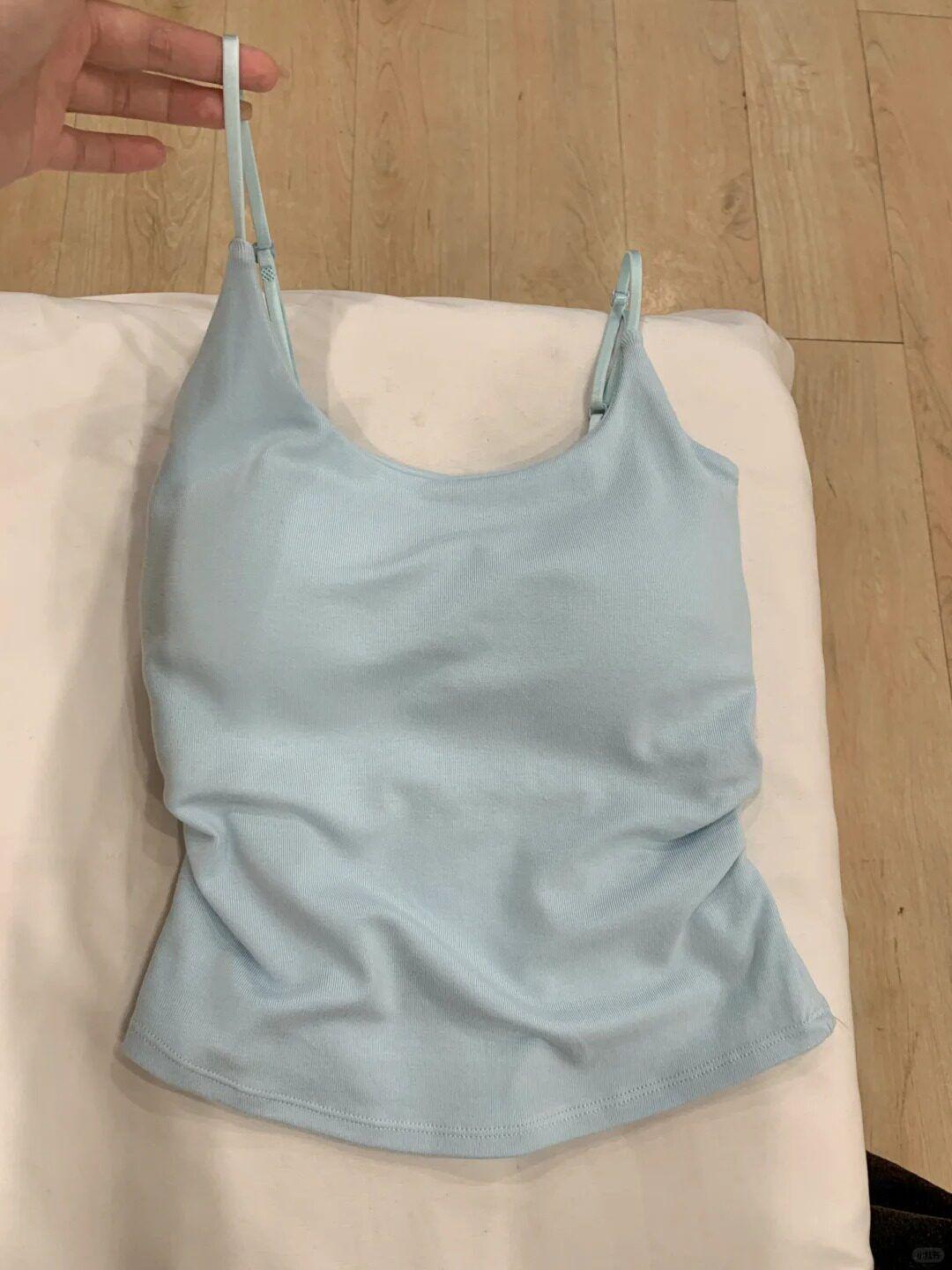

Mint Green Ruched Camisole Tank Top for Women with Chest Pads, Slimming Design, and Beautiful Back - Ideal Summer Layer. One Size синий