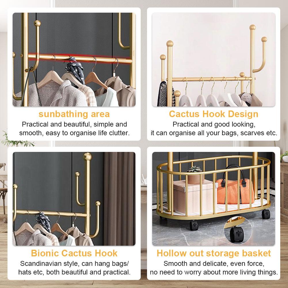 Raft pentru haine cu coș, suport pentru paltoane, bară mobilă pentru haine cu roți pentru paltoane, fuste, cămăși, pulovere