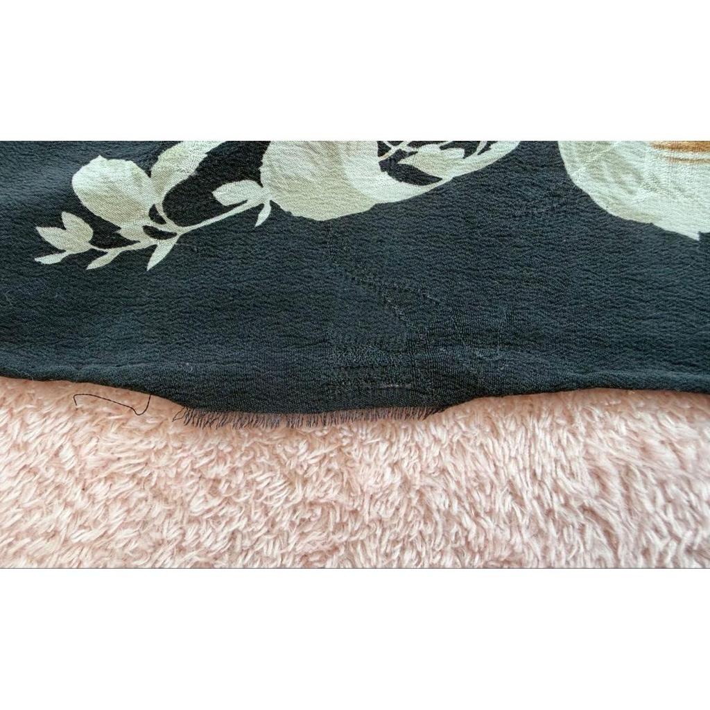 Used Large Scarf, Floral Print, Fruit Print, Botanical Print, Black
