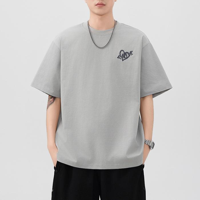 

Летняя плотная 300г футболка с вышивкой, мужская американская свободная японская повседневная футболка с коротким рукавом 4XL