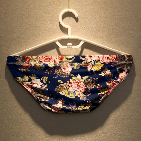 Soutong Low Waist Men Underpants Super Thin Nylon Flower Printed Classics Briefs for Sleep
