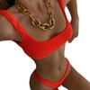 Women's solid color specialty fabric ruffled fabric bikini macaron color two-piece swimsuit