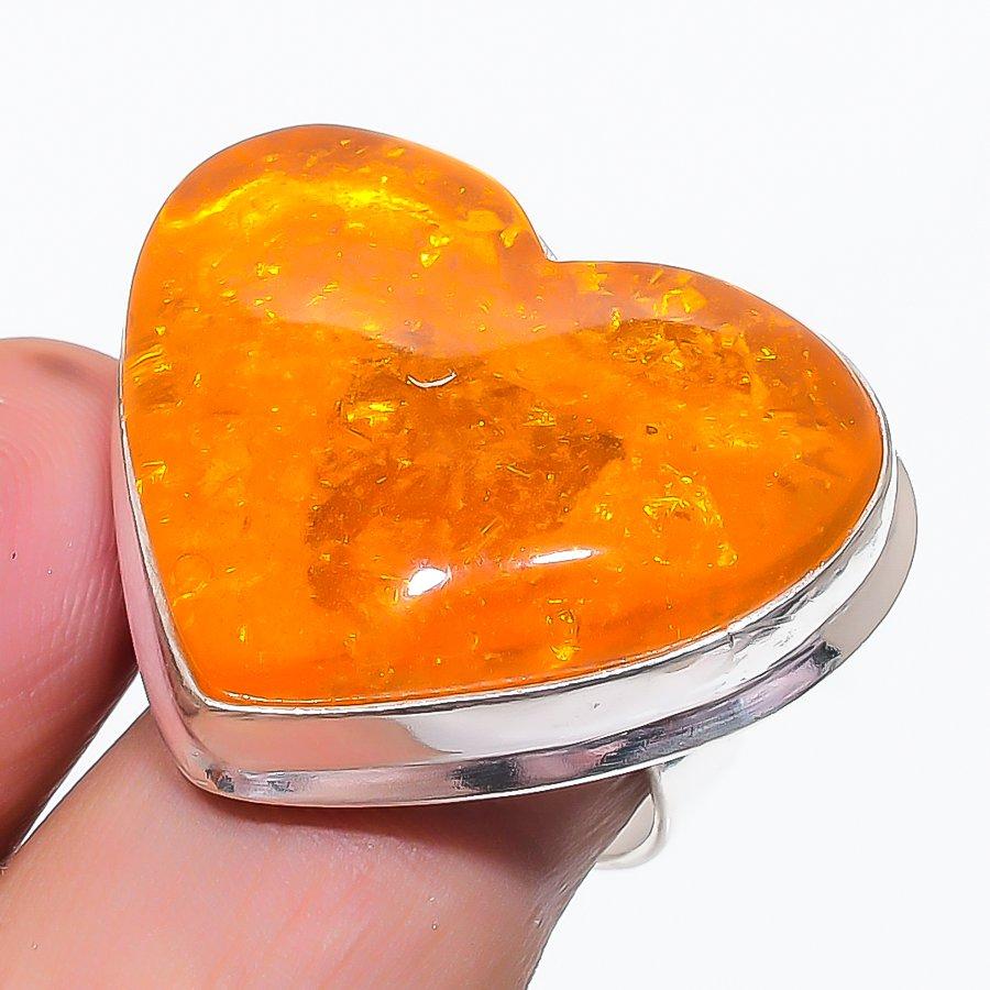 Natural Baltic Amber Gemstone 925 Sterling Silver Jewelry Ring Size 7.5 y6v07