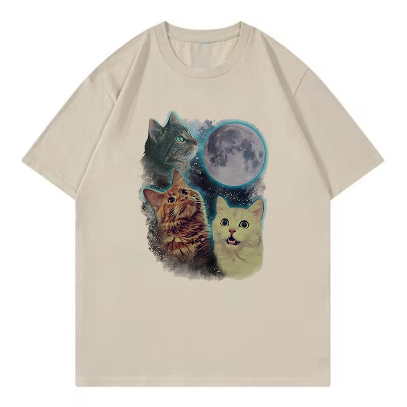 2026 Cat Moon Star Design FashionT Shirts Summer Fashion Unisex Women Cat Tshirt Casual Short Sleeve Top Tee Shirt Streetwear