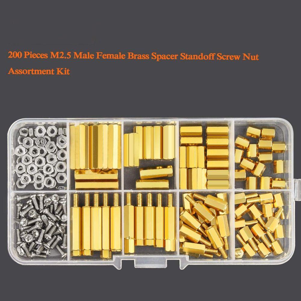 200 Pcs M2.5 Standoff Screw Nut Assortment Kit Gold Nut & Bolt Sets DIY Electronic Projects