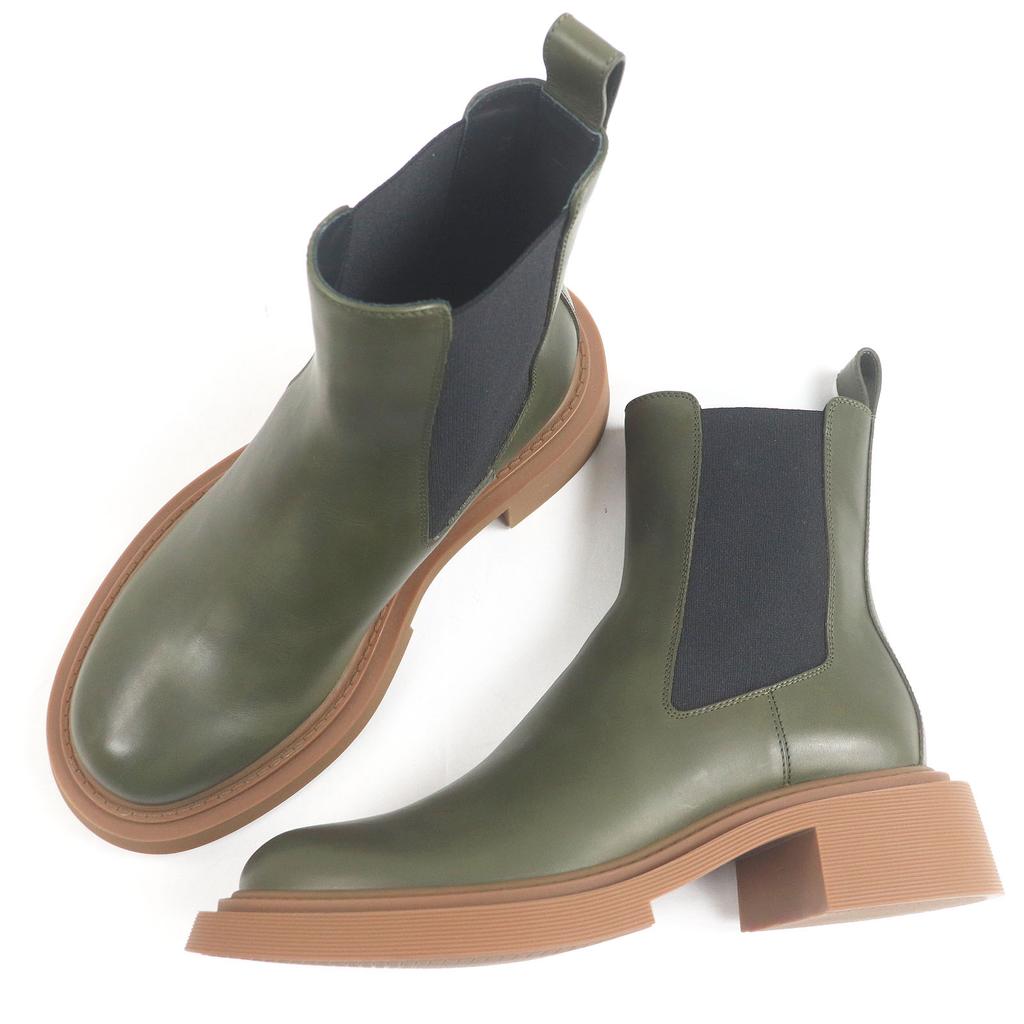 Pristine LOEWE Boots Chelsea Side Gore Boots Khaki Leather Mens 40 M816S05X21 Used