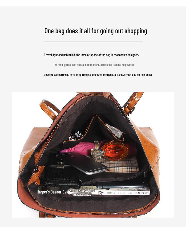 Genuine Leather Large Capacity Women's Tote - Fashion Oil Wax Cowhide Handbag & Shoulder Bag