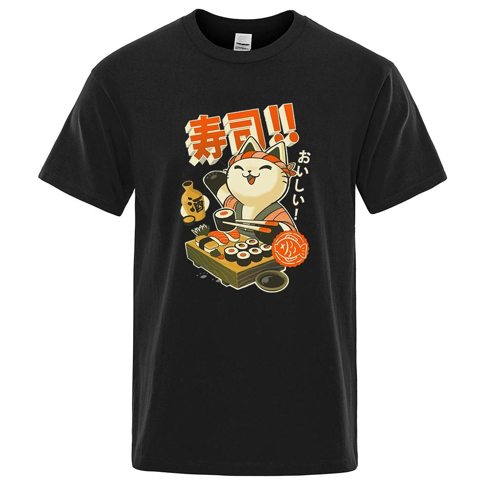 

Japan Sushi Chef Cat Cartoons Men Tshirt Oversized Loose Clothes Street Cotton T Shirts Fashion T-Shirts Casual Brand Tshirt XXXXXL чёрный