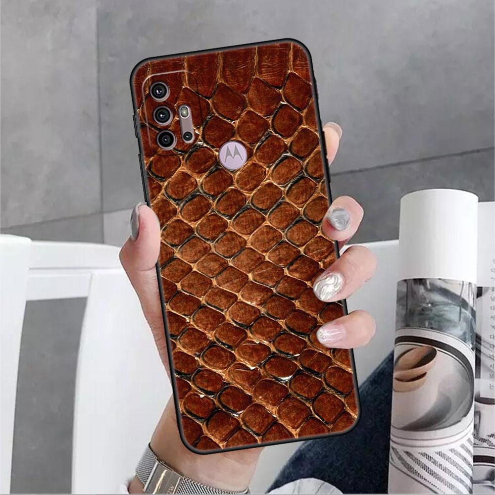 Snake Skin Print Case For Motorola G30 G60 G22  G9 Play G82 G52 G8 G9 G50 One Fusion Edge 20 Black Soft Phone Capas