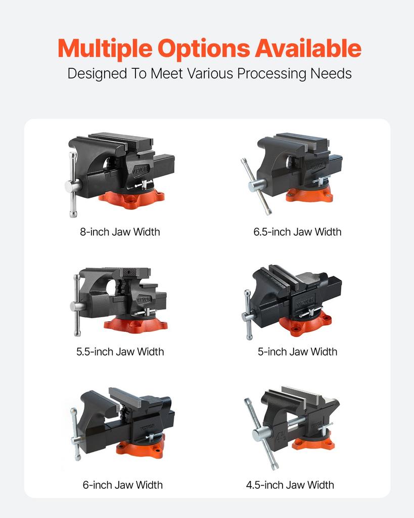VEVOR Bench Vise, 203 mm(8") Jaw Width, 203 mm(8") Max Jaw Opening Multipurpose Vise with 360 degreesSwivel Locking Base