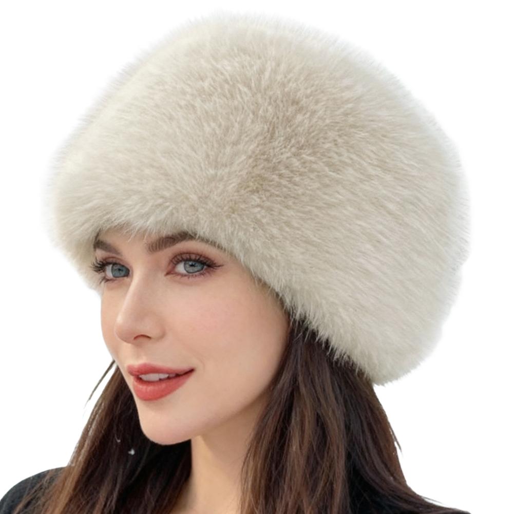 Thick Warm Plush Mongolian hat Large Brim Winter Beanie with Flat Top Fashion Cold-Proof Headwear for Autumn for Women