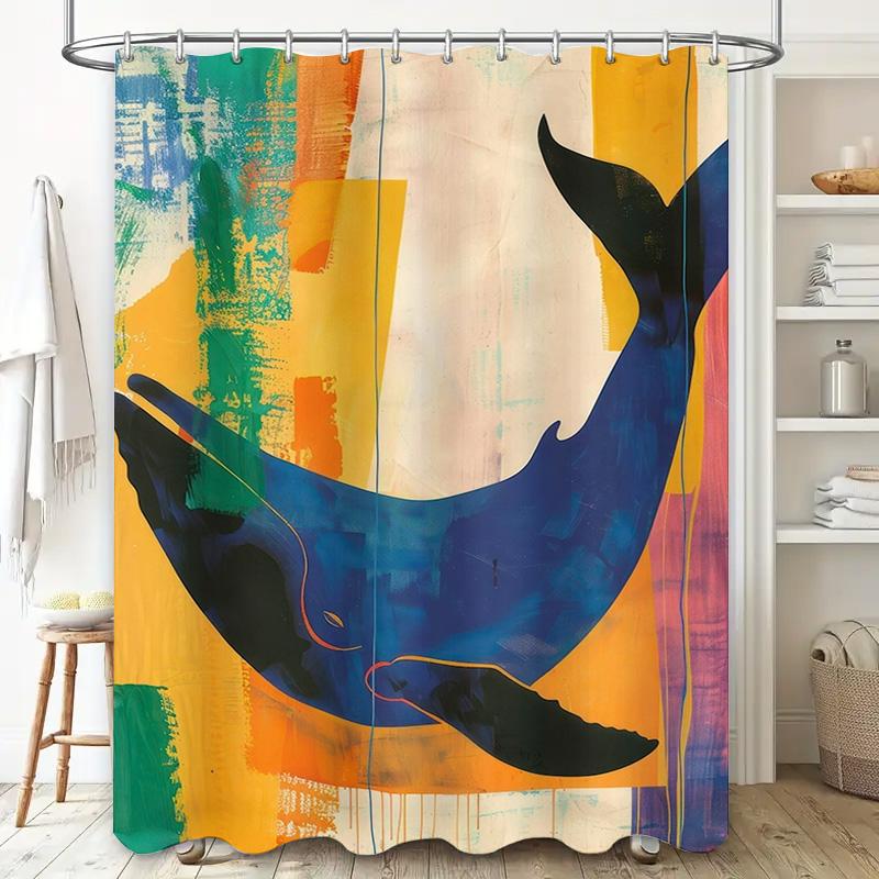 Modern Blue Whale Print Shower Curtain Waterproof Fabric Decor for Bathroom Multicolored Design by TaurusDuan Home Décor Collect