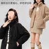 Short coral fleece jacket women's new casual versatile solid color stand-up collar trendy clothes