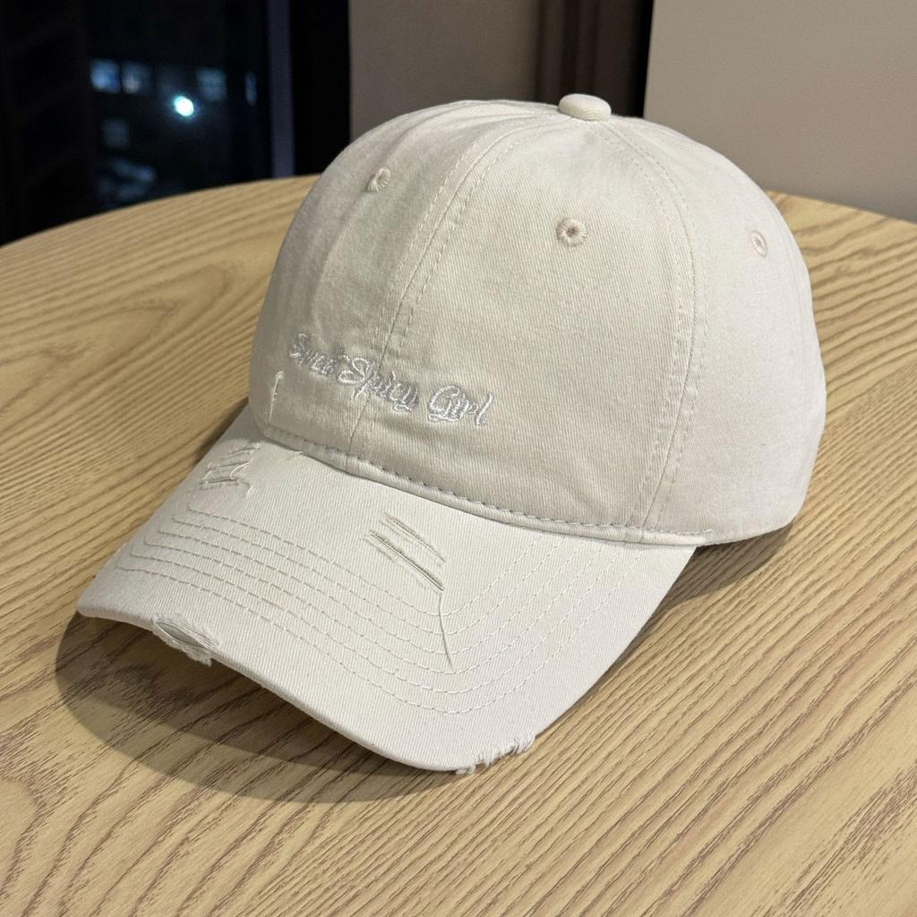 American-style trendy vintage baseball cap for women, spring/summer, distressed street style, letter embroidery, soft top, duckbill cap that makes