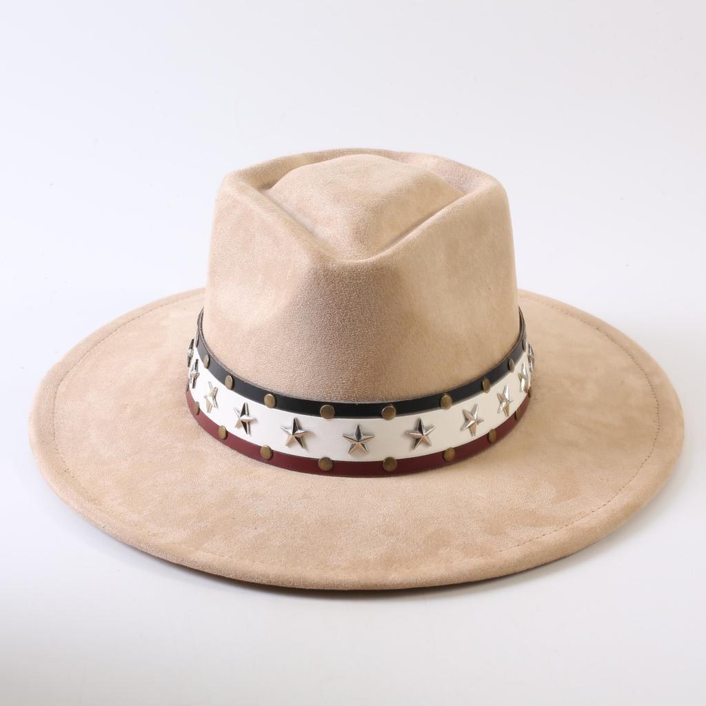 Popular European and American Style Suede Big-brimmed Top Hat, Men's and Women's Classic Fashion Western Cowboy Hat