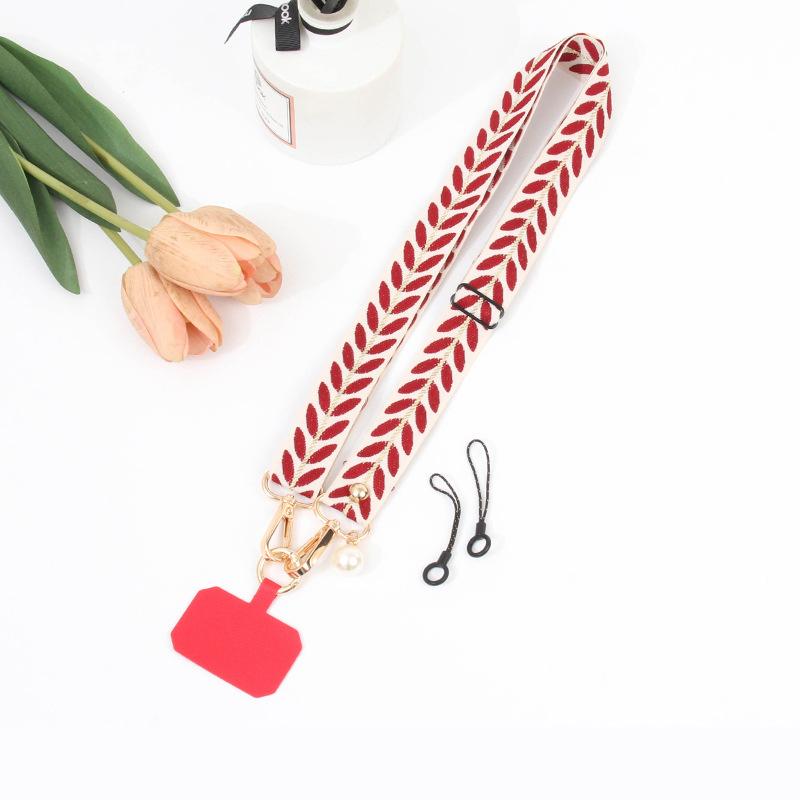 Universal Adjustable Leaf Shaped Phone Lanyard for Women Crossbody Single Shoulder Neck Strap Pearl Pendant Hanging Anti Loss