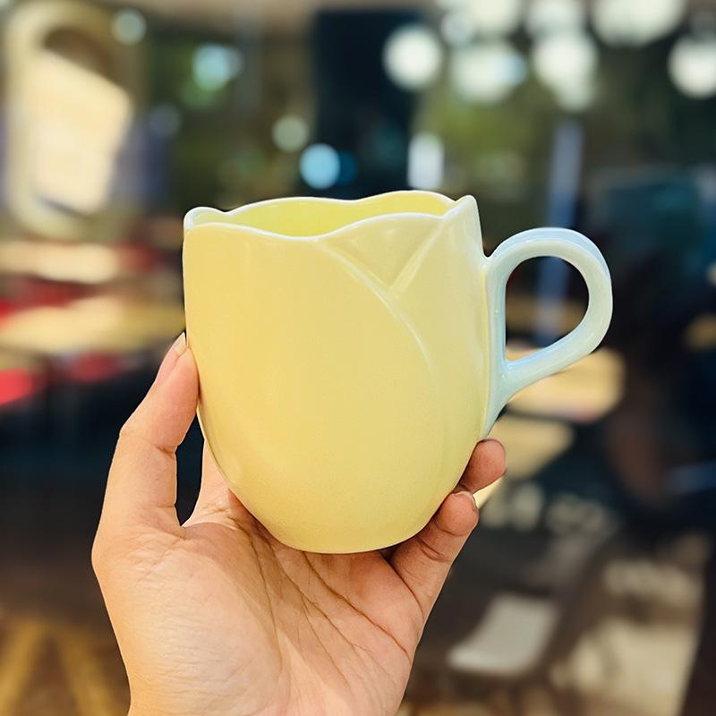 

Embossed Ceramic Tulip Shape Niche Design Coffee Cup Chinese Valentine s Day Gift for Girlfriend and Souvenir 350ml