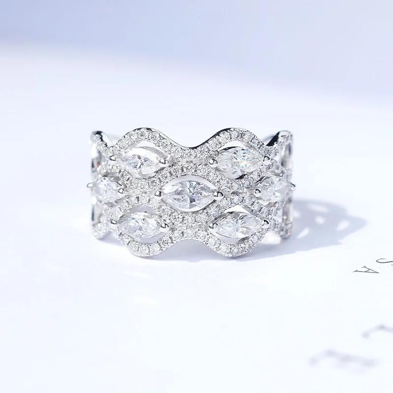 Luxury Ring Micro-Set Zircon For Women's 925 Silver Plated New Temperament Geometric Ring Wedding Party Jewelry Gift