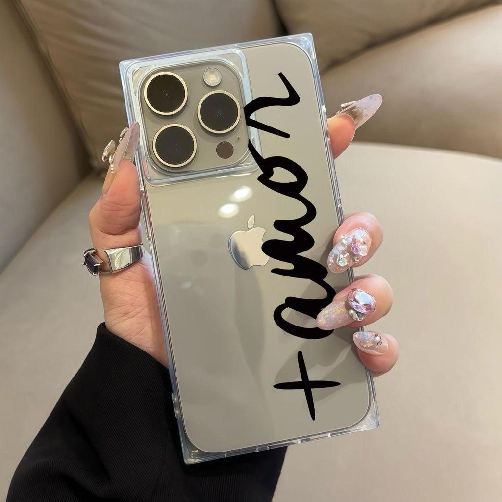 Clear Square Back Tube Case Protection For iPhone 15 Plus 14 Pro Max 13 16 ProMax 11 12 Anti-Oxygen,English Alphabet Pattern Casing