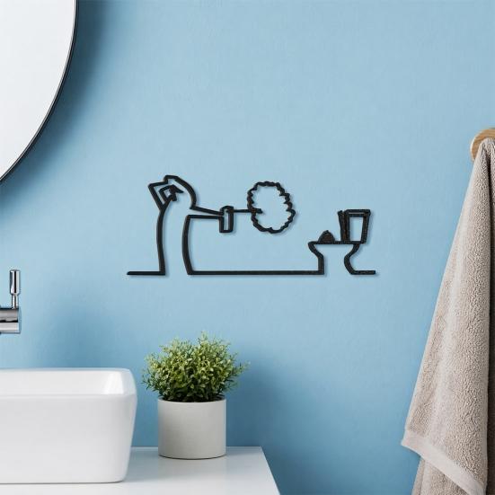 Wandkunst Lustiges Badezimmer-Schild, 3D-gedruckte minimalistische Linien-Toiletten-Wohnzimmerkunst, Schwarze moderne Heimdekoration für Waschraum, Humorvoll