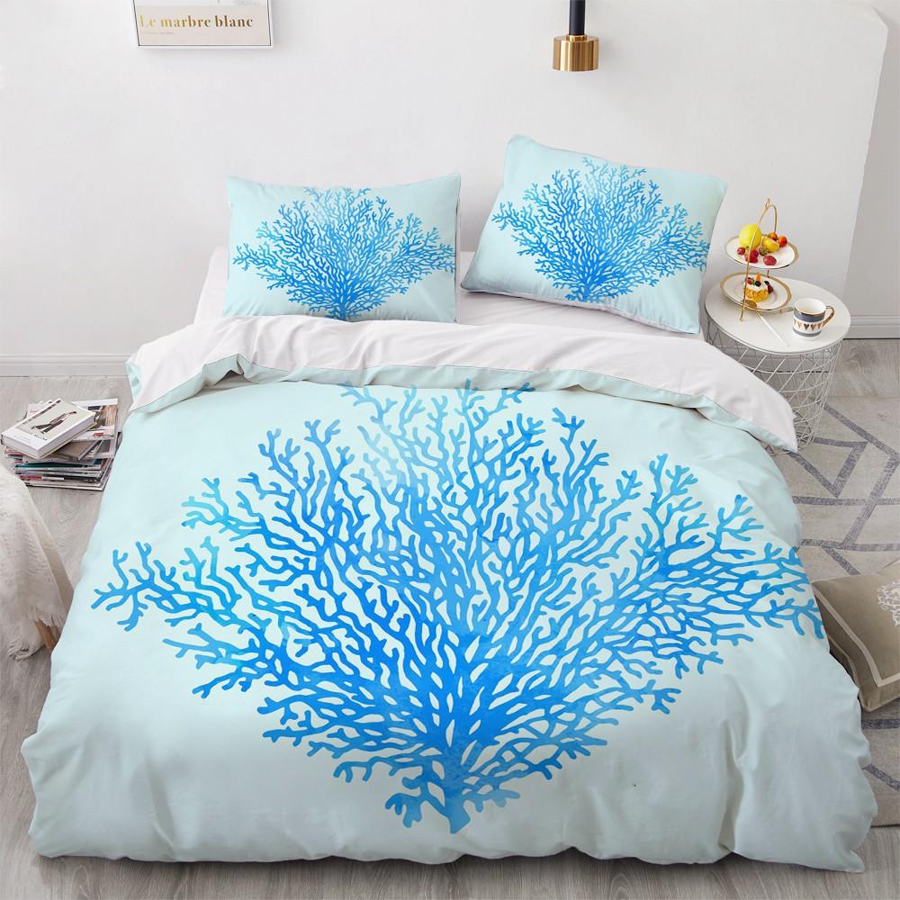 Blue Ocean King Queen Duvet Cover Cartoon Starfish Shell Bedding Set For Kid Teens Adults Sea Beach 2/3pcs Polyester Quilt Cover