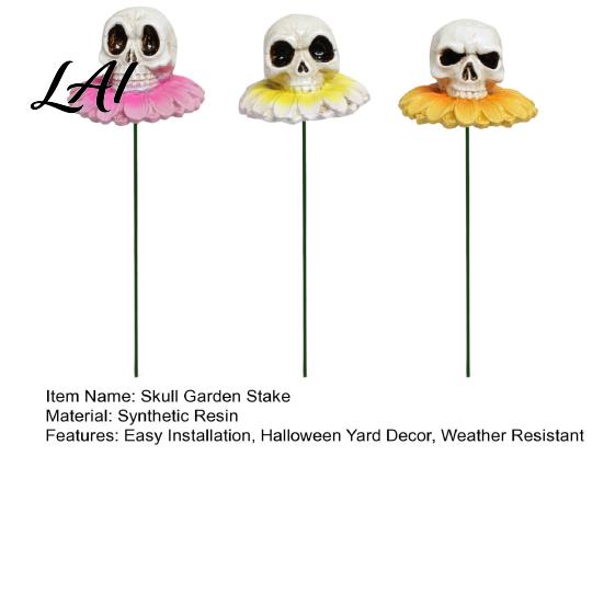 Halloween Decorative Plant Stakes 3Pcs/Set Skull Garden Stakes Chrysanthemum Yard Resin Waterproof Potted Inserts Flower Ornaments for Lawn Patio Bed